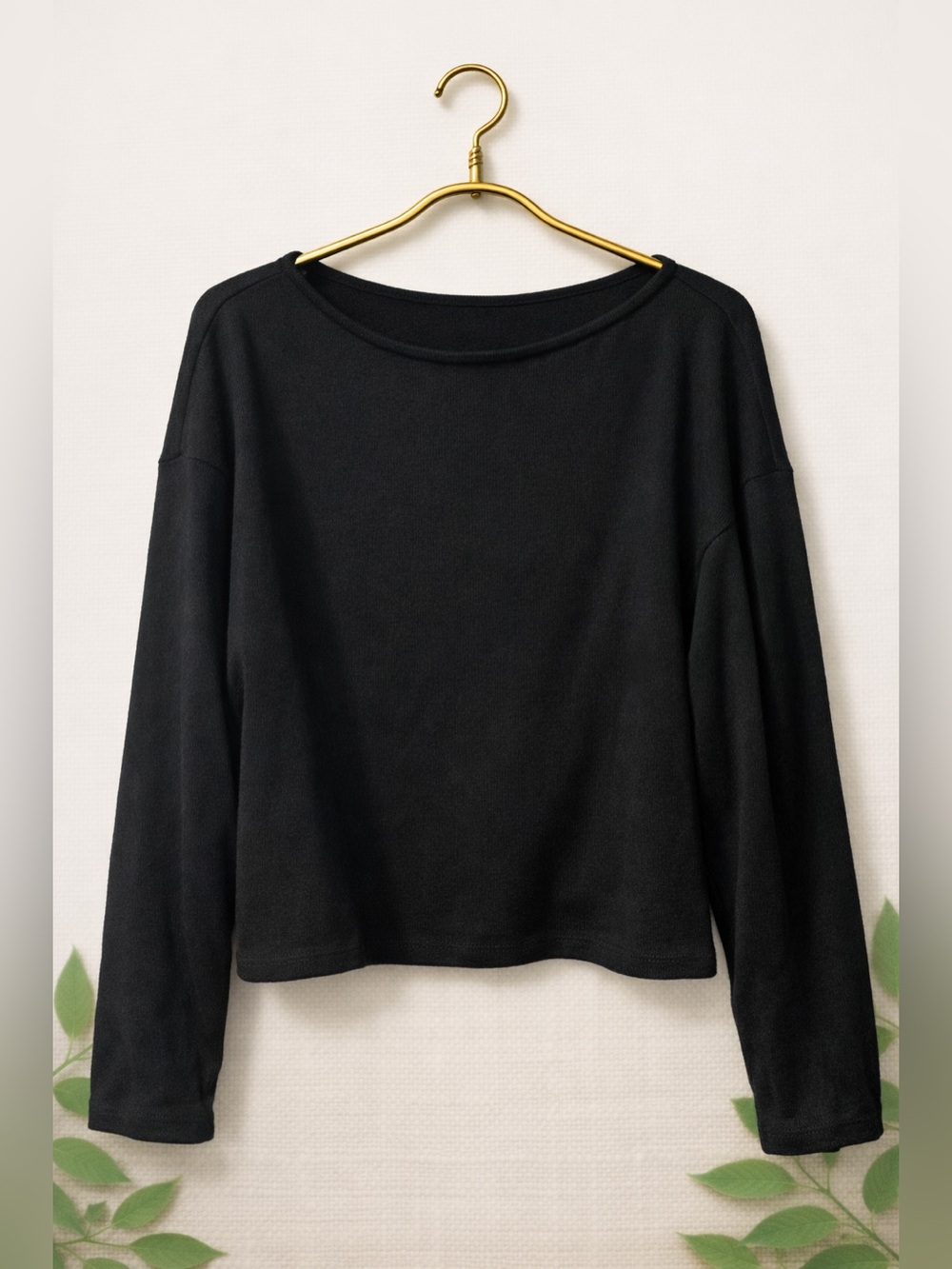H&M Black Knit Long Sleeve Top – Size L, Minimalist Essential